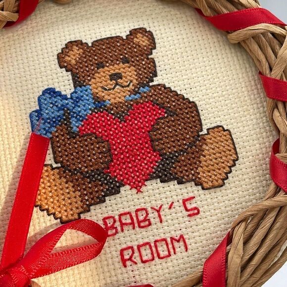 Handmade cross-stitched “ Baby’s Room” wall hanging - Picture 2 of 6